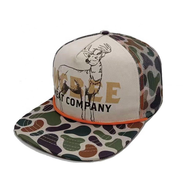 Oude School Groene Steen Camo Snap Rug Trucker Hoed Bedrukt Dieren Jacht Hoed Touw Snapback Hoeden