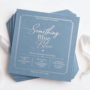 Tarjeta de Invitación de Boda Cuadrada Personalizada al por Mayor con Impresión en Lámina Plateada, Papel Azul Mate, Escritura Elegante, para Eventos de Despedida de Soltera - Product Image 1