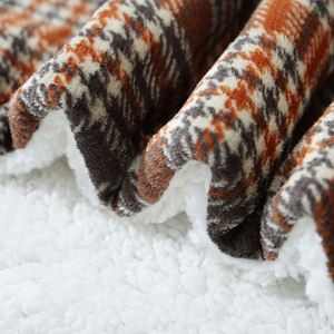 Manta de forro polar Sherpa a cuadros, manta cálida de felpa Reversible de franela supersuave para sofá cama, sofá marrón - Product Image 5