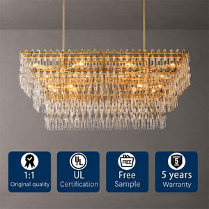 Lustre en cristal K9, lustre de plafond, lustre rectangulaire à étages Marignan pour salon, éclairage de luxe, décoration de la maison - Product Image 1