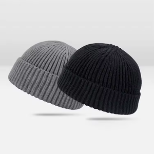 Winter Roll up Unisex Adult Warm <b>Plain</b> <b>Cap</b> Blank Black Knit Acrylic Short Cuff Fisherman Custom Logo Beanies - Product Image 5