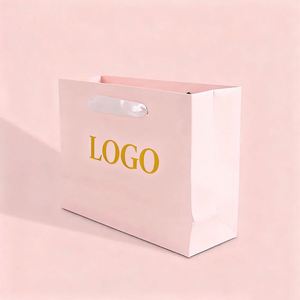 Sac en papier rose et blanc de luxe personnalisé, écologique, en gros d'usine, pour emballage cadeau, vêtements et promotion - Product Image 1