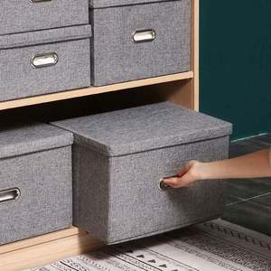 Organiseurs de placard pour la maison avec couvercles, grands bacs de rangement pliables en tissu de coton et lin pour jouets d'enfants, boîtes de rangement en coton pliables, organiseurs de vêtements - Product Image 5