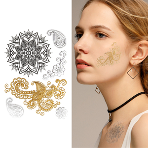 Offre Spéciale or doré autocollant étanche tatouage personnalisé tatouage temporaire autocollant visage acheter 3d fleur de Lotus autocollant de tatouage - Product Image 2