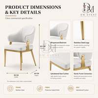 Chaise de salle à manger moderne incurvée et rembourrée avec dossier en acier inoxydable doré et coussin blanc pour banquets d'hôtel - Vente en gros