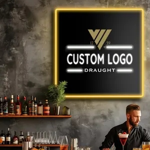 Custom Wine Logo LED Neon Sign Whiskey Custom Neon Sign Beer Bar Logo Design UV Print Business Logo Sign Cocktail Neon Artwok