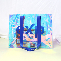 Sac de plage personnalisé 2024, sac de shopping en PVC en gros, sacs fourre-tout transparents holographiques de luxe imperméables avec logo, sacs à main cosmétiques pour femmes