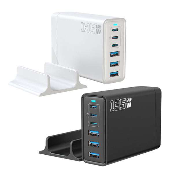 Universal 200W Gallium Nitride Multiport Charging Dock, High Efficiency Desktop Power Charger Multi Socket Design for  Phones
