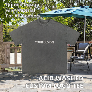 T-shirt Homme Vintage Délavé à l'Acide, Logo Personnalisé, Mode Urbaine, Tissu Épais, Coupe Boxy, Manches Courtes, Vêtement Basique - Product Image 2
