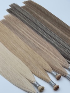 Extensions de <span class=keywords><strong>cheveux</strong></span> humains invisibles à double trame russe, nouées à la main, de qualité supérieure européenne, avec trame la plus fine - Product Image 4