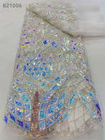 Tissu de dentelle africaine pour mariage, grandes paillettes, perles, maille, bleu, brodé, pailleté, élastique, tissu de mariée, 100% polyester
