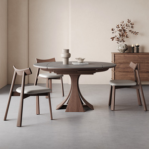 Mesa de Comedor Redonda Extensible de Madera Maciza de Lujo Moderno con 4 Asientos para Muebles de Hogar - Product Image 1