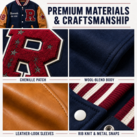 Veste universitaire personnalisée pour homme, veste de baseball, broderie de patchs en chenille, mélange de laine, manches en simili cuir, logo personnalisé, veste Letterman
