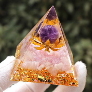 <b>Crystal</b> <b>Chip</b> Pyramid Resin Epoxy Craft Desktop Ornament Amethyst Lotus Home Decoration Gift - Product Image 2