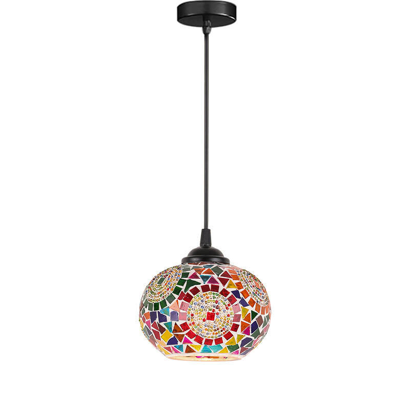 Turkish Moroccan Mosaic Pendant Light E14 Hanging Ceiling Lamp Middle LED Adjustable Height for Bar Restaurant Home Decoration