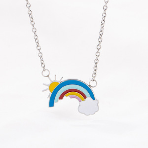 สร้อยคอการ์ตูนรูปพระอาทิตย์ สายรุ้ง เมฆ ทำจากสแตนเลส ของขวัญเครื่องประดับ - Product Image 1