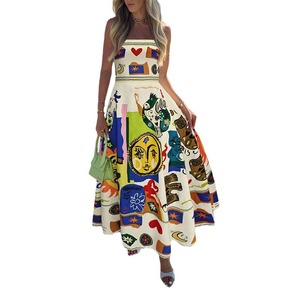 Abito lungo estivo da <span class=keywords><strong>donna</strong></span> con stampa geometrica boho, spalline sottili e linea ad A, casual, con schizzi di colore a contrasto - Product Image 5