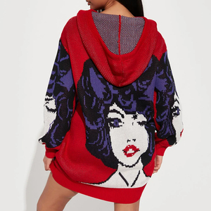 Maglione con cappuccio lavorato a maglia in Jersey personalizzato Mini abito a maniche lunghe con coulisse per lo stile Casual autunno inverno - Product Image 1