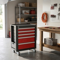 Chariot à outils professionnel robuste en acier laminé à froid avec 5 tiroirs verrouillables et panneau perforé, armoire à outils mobile pour atelier et garage