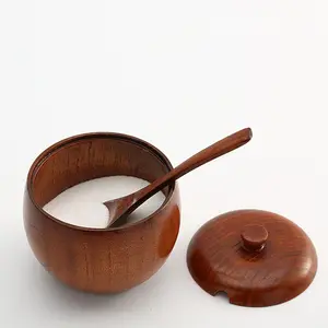 프리미엄 나무 조미료 저장 용기 후추 항아리 설탕 그릇 뚜껑과 숟가락과 향신료 조미료 냄비 상자