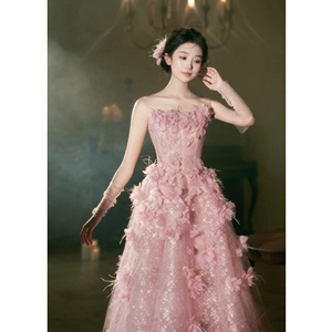 Abito <span class=keywords><strong>da</strong></span> sposa rosa floreale lungo fino al pavimento per fidanzamento, compleanno o matrimonio - Product Image 4