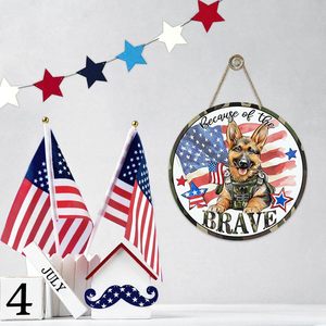 Letrero Patriótico de 4 de <span class=keywords><strong>Julio</strong></span> para Puerta Principal con Perro Pastor Alemán, Placa de Madera Personalizable Ecológica con Diseño de Corona de Pared, Estilo Americano Valiente - Product Image 5