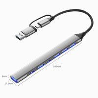 Hub USB C 8 en 1 en aluminium, 1xUSB3.0, 5xUSB2.0, 2xUSBC |   pour MacBook Pro Air iMac iPad Ordinateur portable PC