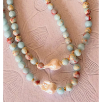 LS-B10131 Collier tendance avec pendentif en forme de coquillage, étoile de mer et crabe doré, perles et pierres, délicat, avec nœud en zircon, bijoux pour femmes