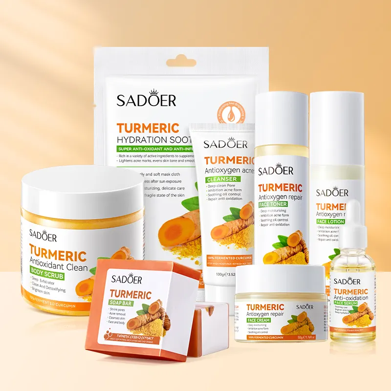 Huismerk Kurkuma Huidverzorging Set Donkere Huid Hydraterende Whitening Anti Veroudering Tumeric Huidverzorgingsproducten