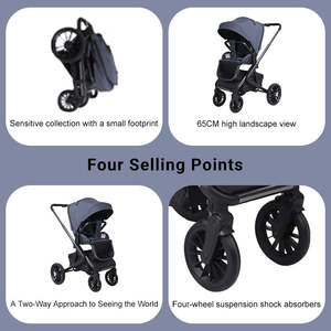 Poussette 3 en <span class=keywords><strong>1</strong></span> avec siège <span class=keywords><strong>auto</strong></span> et berceau, pliage à une main, métal, 4 roues - Product Image 6