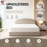 Lit Queen Size Moderne Minimaliste en Tissu Rembourré, Cadre de Lit Plateforme Personnalisé avec Tête de Lit Courbe, Meubles de Chambre OEM en Gros