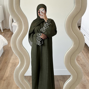 Vente en Gros Couleur Unie Décontracté Ample Confortable Respirant Longue Robe Cardigan à Fleurs Brodées pour Femmes - Product Image 4