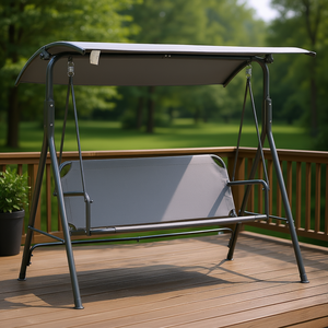 Columpio de Patio para 3 Personas con Toldo Ajustable, Estructura de Acero, Asiento Estilo Banco Gris, Diseño Contemporáneo - Product Image 2