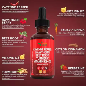 OEM/ODM Gouttes liquides d'extrait de poivre de Cayenne naturel, vitamine D3 K2, racine de betterave, curcuma, baies d'aubépine, suppléments de vente en gros - Product Image 5