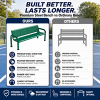 Banc d'extérieur moderne en acier avec dossier et accoudoirs, assise robuste pour parc urbain, campus, terrain de padel ou terrain de football