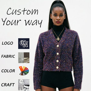 Cárdigan Metálico Brillante para Mujer, Suéter de Punto con Cuello en V, Botones de Flores con Pedrería, Jersey Corto Brillante para Fiesta - Product Image 1