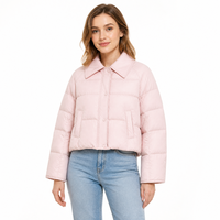 Veste courte matelassée rose pour femme, col à revers, fermeture à boutons-pression, manteau d'hiver, vente en gros
