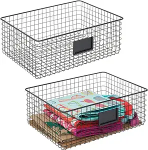 Organizzatore di stoccaggio con cavo in acciaio largo cestini con Slot per etichette per la cucina dispensa titolare di organizzazione per il cibo