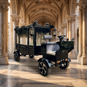 Chariot funéraire électrique noir à quatre roues 2026 avec couvercle en verre - Chariot funéraire électrique classique à vendre - Product Image 1