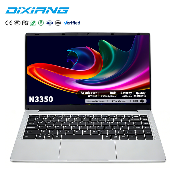 DIXIANG Cheap 14-inch Brand New Intel N3350 Computer with SSD Storage English Keyboard TN Panel