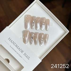 <span class=keywords><strong>Uñas</strong></span> Postizas al por Mayor, 10 Piezas/Juego, Hechas a Mano, con Cobertura Completa, Estilo Almendrado Francés - Product Image 5