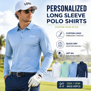 Polos Personalizados de Manga Larga con Logotipo Personalizado, Polo de Golf de Secado Rápido con Protección Solar UPF 50 - Product Image 1
