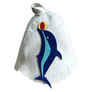 Chapeau <span class=keywords><strong>de</strong></span> sauna en feutre <span class=keywords><strong>de</strong></span> laine blanche avec boule d'équilibrage <span class=keywords><strong>de</strong></span> dauphin mignon | <span class=keywords><strong>Bonnet</strong></span> <span class=keywords><strong>de</strong></span> <span class=keywords><strong>bain</strong></span> unisexe réutilisable doux avec logo personnalisé - Product Image 1
