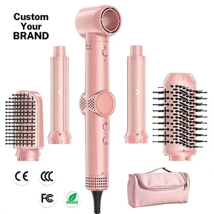 Ensemble de brosses à air chaud <span class=keywords><strong>5</strong></span> en 1, brosse sèche-cheveux professionnelle à double conduit haute vitesse, brosse volumisante en céramique à ions négatifs, boucleur, lisseur - Product Image 1