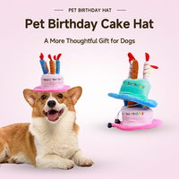 Chapeau d'anniversaire en peluche pour animaux de compagnie avec bougie intégrée – Accessoire de fête doux pour chien et chat
