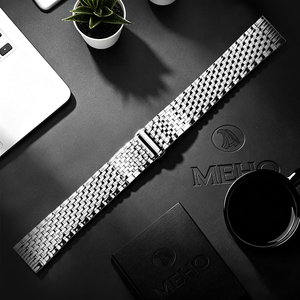 Bracelet de montre en acier inoxydable argenté, bracelet de remplacement tressé, fermoir papillon pour montres habillées pour femmes - Product Image 1