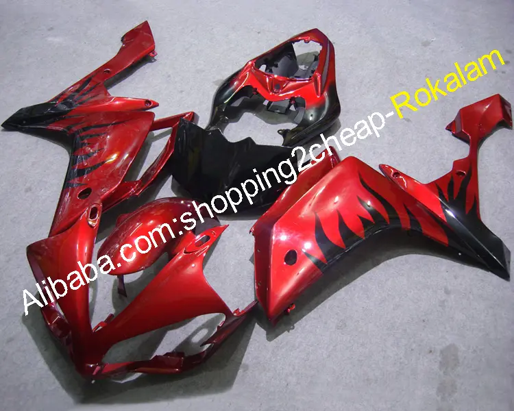 สีดำเปลวไฟสีแดงตัวถัง ABS กำหนดเอง YZF1000 2007 2008แฟริ่งแฟชั่นสำหรับ Yamaha 07 08 YZFR1 YZF R1 YZFR1000