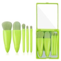 Kuas Makeup 5 buah Travel portabel kualitas tinggi Set kuas Eyeshadow Foundation logo kustom dengan cermin