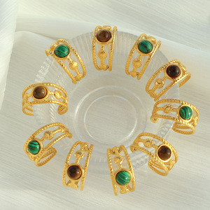 European American Style Tiger Eye Turquoise Hollow <b>Ring</b> <b>Titanium</b> Steel Open Design Unisex Fashion Jewelry Gift - Product Image 2