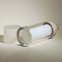Flacon en verre sans air cylindrique imprimé à l'écran sérigraphique à surface brillante de 15/30/50 ml, pompe à pression, emballage MOC, crème de soin de la peau, emballage cosmétique